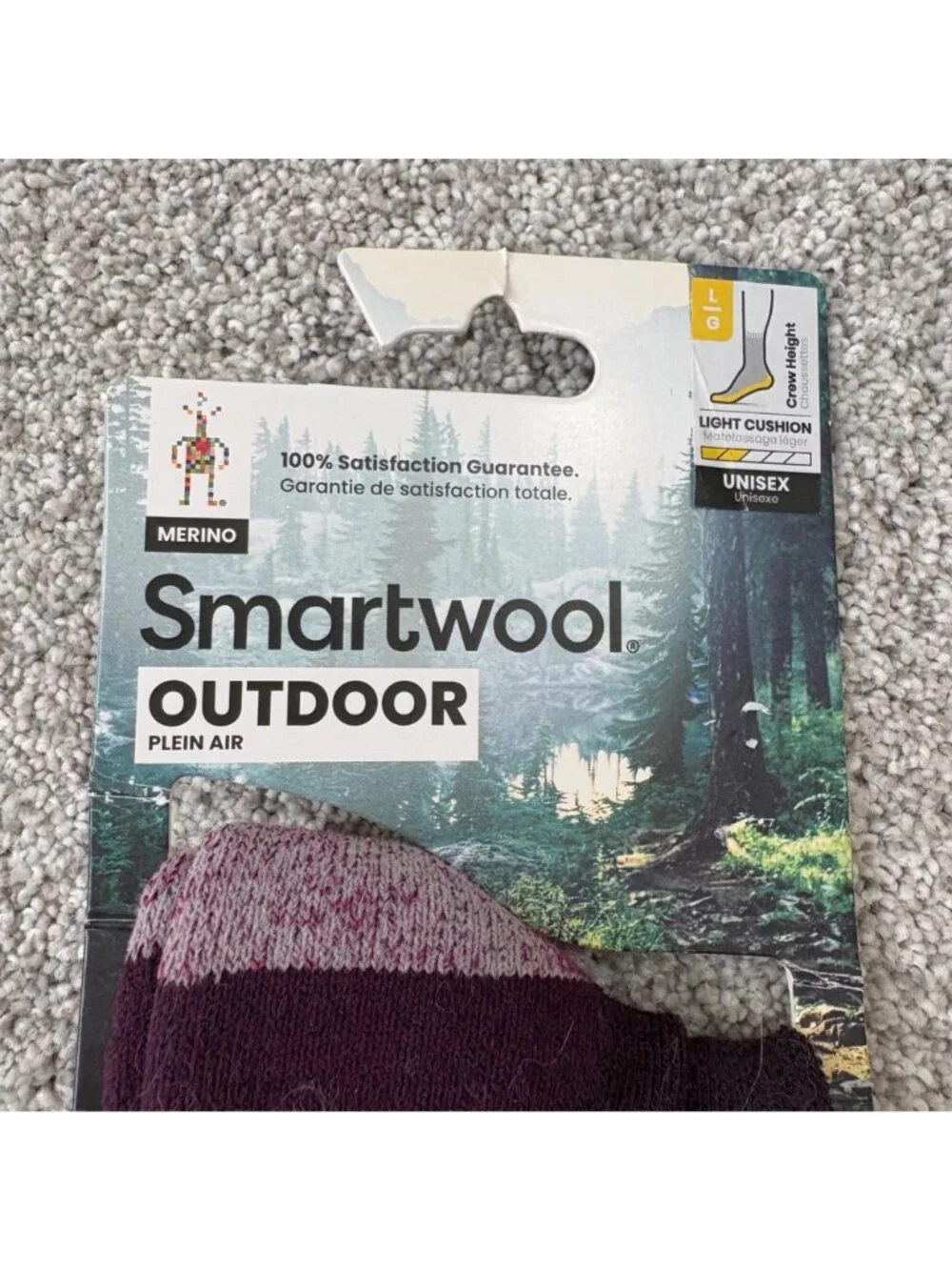 Smartwool Crew Socks Merino Wool Large Unisex Light Cushion Multicolored purple